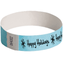 Event Wristbands Tyvek Stock - Holiday Happy Holidays Snowflake / Sky Blue / 100 3/4" Tyvek Wristbands Pre-Printed Holiday/Christmas Bands
