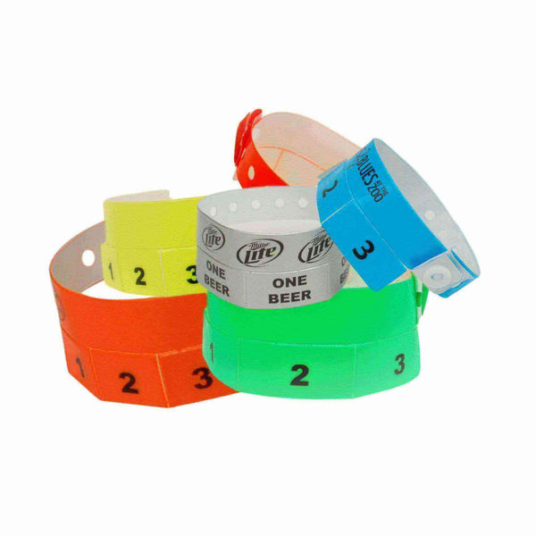 Event Wristbands Custom Vinyl Tear-Off Tab 500 Count Custom Tear-Off Tab Plastic Event Wristbands - 3 Tab