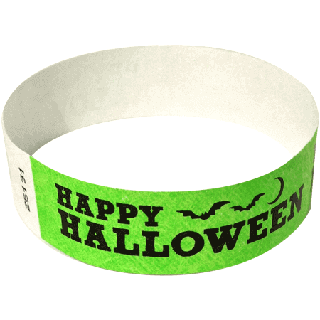 Event Wristbands Tyvek Stock - Holiday Happy Halloween / Neon Green / 100 3/4" Tyvek Wristbands Pre-Printed Halloween
