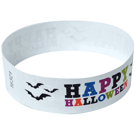 Event Wristbands Tyvek Stock - Holiday Happy Halloween / White / 100 3/4" Tyvek Wristbands Pre-Printed Halloween