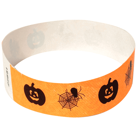 Event Wristbands Tyvek Stock - Holiday Spider Web / Neon Orange / 100 3/4