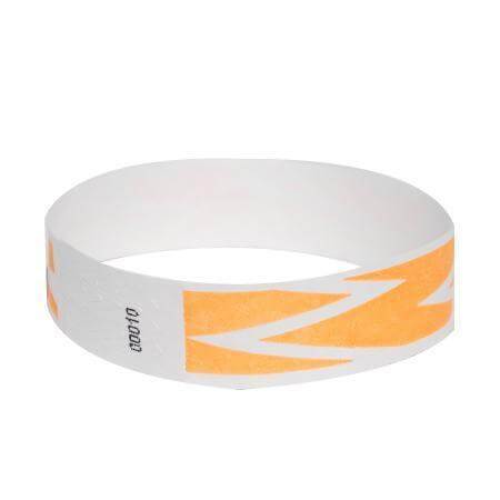 Event Wristbands Tyvek Stock - Pre-Printed Zig Zag / Neon Orange / 100 3/4