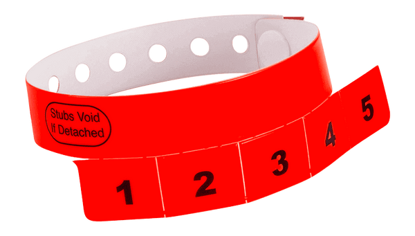 Event Wristbands Vinyl Tear-Off Tab 5 Tab / Neon Red / 500 Tear-Off Tab Wristbands