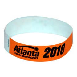 orange custom wristband with sponsor logo and instructions on how to order
