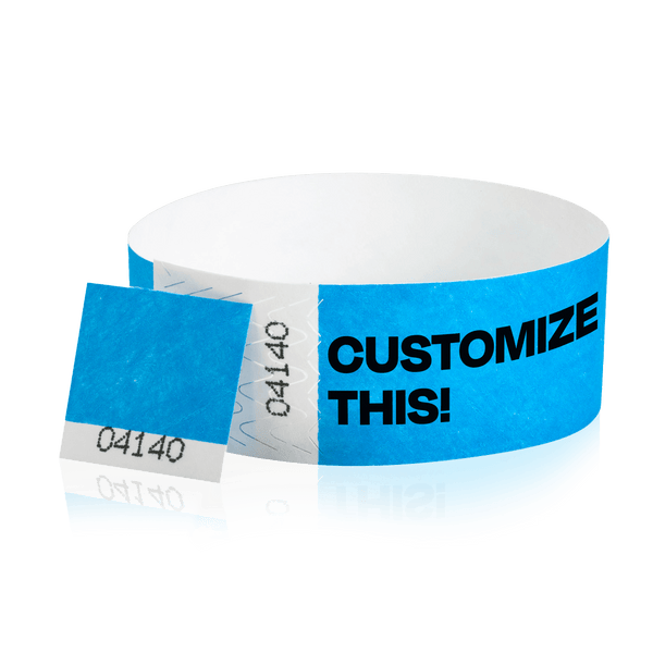 Event Wristbands Custom Tyvek Wristbands 500 / Neon Blue Custom 1" Tyvek Event Wristbands With Detachable Stub - Black Imprint Only