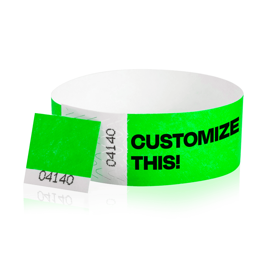 Event Wristbands Custom Tyvek Wristbands 500 / Neon Green Custom 1" Tyvek Event Wristbands With Detachable Stub - Black Imprint Only