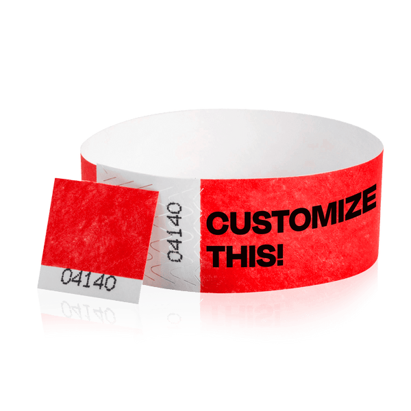 Event Wristbands Custom Tyvek Wristbands 500 / Neon Red Custom 1" Tyvek Event Wristbands With Detachable Stub - Black Imprint Only