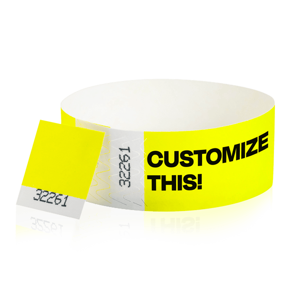 Event Wristbands Custom Tyvek Wristbands 500 / Neon Yellow Custom 1" Tyvek Event Wristbands With Detachable Stub - Black Imprint Only