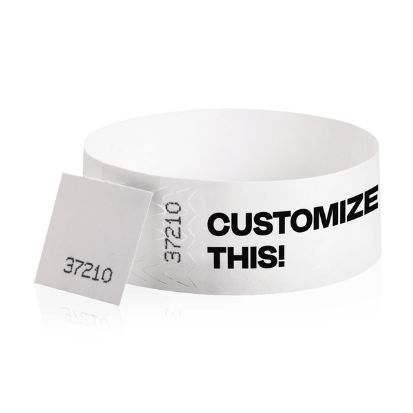 Event Wristbands Custom Tyvek Wristbands 500 / White Custom 1" Tyvek Event Wristbands With Detachable Stub - Black Imprint Only