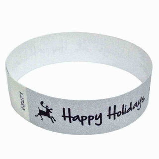 Event Wristbands Tyvek Stock - Holiday Happy Holidays Deer / Silver / 100 3/4