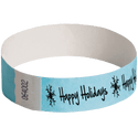 Event Wristbands Tyvek Stock - Holiday Happy Holidays Snowflake / Sky Blue / 100 3/4