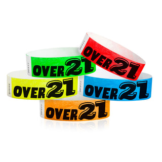 Event Wristbands Tyvek Stock - Over 21 100 / Over 21 / Neon Blue 3/4" Tyvek Wristbands Pre-Printed Over 21
