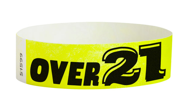 Event Wristbands Tyvek Stock - Over 21 3/4" Tyvek Wristbands Pre-Printed Over 21