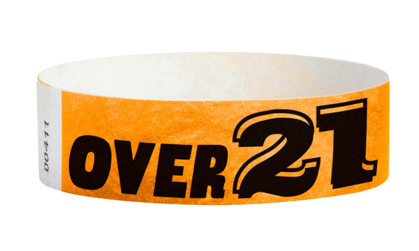 Event Wristbands Tyvek Stock - Over 21 3/4" Tyvek Wristbands Pre-Printed Over 21