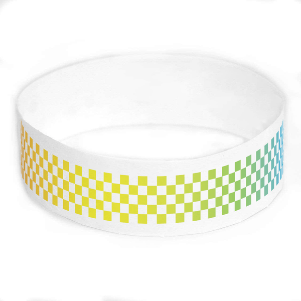 Event Wristbands Tyvek Stock - Pre-Printed Checkerboard / Rainbow / 100 3/4