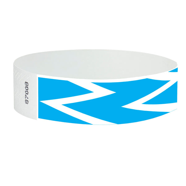 Event Wristbands Tyvek Stock - Pre-Printed Zig Zag / Neon Blue / 100 3/4" Tyvek Wristbands Pre-Printed Designs