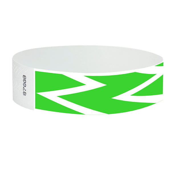 Event Wristbands Tyvek Stock - Pre-Printed Zig Zag / Neon Green / 100 3/4" Tyvek Wristbands Pre-Printed Designs