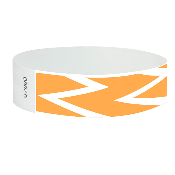 Event Wristbands Tyvek Stock - Pre-Printed Zig Zag / Neon Orange / 100 3/4" Tyvek Wristbands Pre-Printed Designs