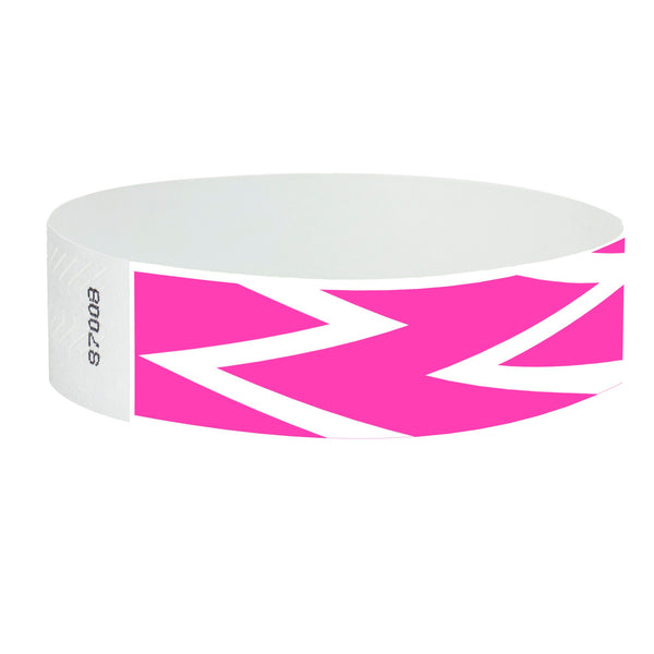Event Wristbands Tyvek Stock - Pre-Printed Zig Zag / Neon Pink / 100 3/4" Tyvek Wristbands Pre-Printed Designs