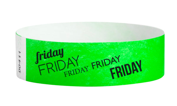 Event Wristbands Tyvek Stock - PrePrinted Pre-Printed Days of the Week Wristbands