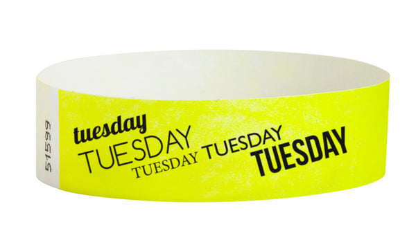 Event Wristbands Tyvek Stock - PrePrinted Pre-Printed Days of the Week Wristbands