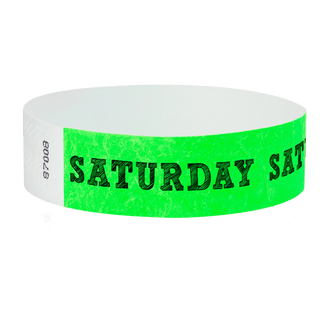 Event Wristbands Tyvek Stock - PrePrinted Saturday / Neon Green / 100 Pre-Printed Days of the Week Wristbands