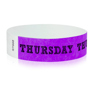 Event Wristbands Tyvek Stock - PrePrinted Thursday / Purple / 100 Pre-Printed Days of the Week Wristbands