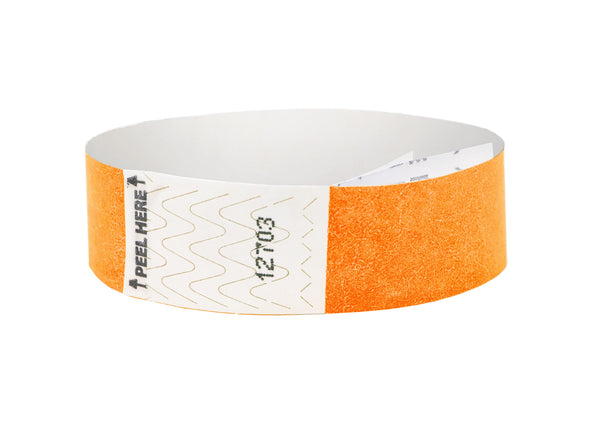 Event Wristbands Tyvek Stock Tab Free Neon Orange / 100 3/4" Tab Free  Tyvek Wristbands - Solid Colors