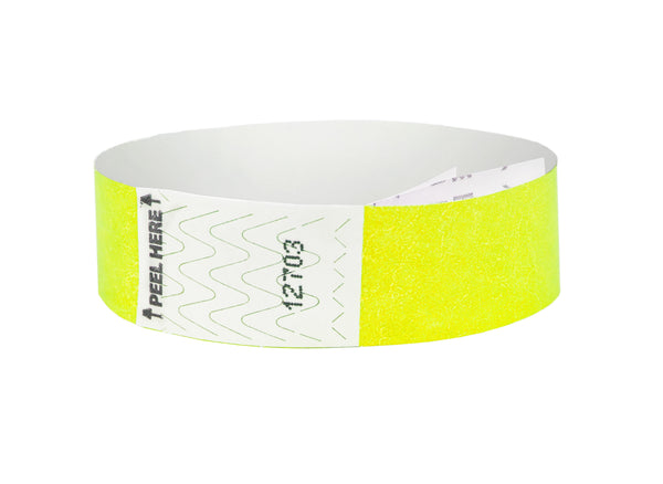 Event Wristbands Tyvek Stock Tab Free Neon Yellow / 100 3/4" Tab Free  Tyvek Wristbands - Solid Colors