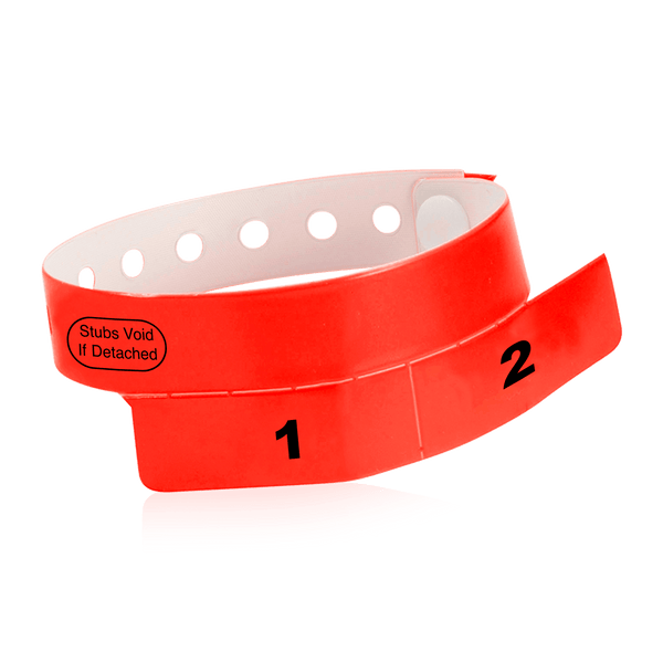 Event Wristbands Vinyl Tear-Off Tab 2 Tab / Neon Red / 500 Tear-Off Tab Wristbands