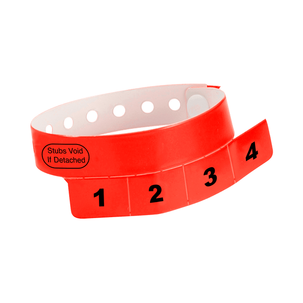 Event Wristbands Vinyl Tear-Off Tab 4 Tab / Neon Red / 500 Tear-Off Tab Wristbands