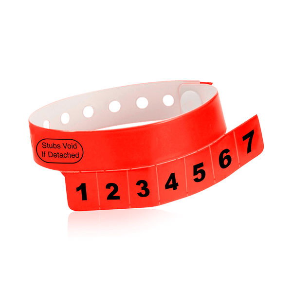Event Wristbands Vinyl Tear-Off Tab 7 Tab / Neon Red / 500 Tear-Off Tab Wristbands