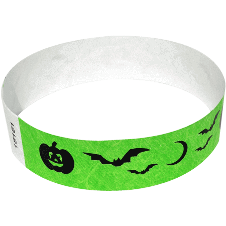 Event Wristbands Tyvek Stock - Holiday Bats / Neon Green / 100 3/4