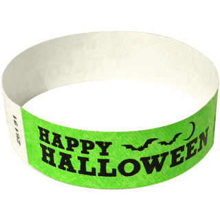 Event Wristbands Tyvek Stock - Holiday Happy Halloween / Neon Green / 100 3/4