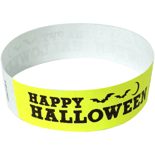 Event Wristbands Tyvek Stock - Holiday Happy Halloween / Neon Yellow / 100 3/4