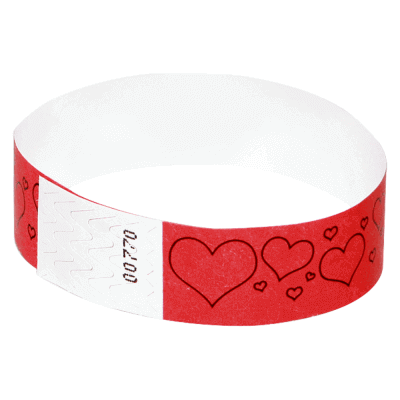 Event Wristbands Tyvek Stock - Holiday Hearts / Bright Red / 100 Valentine's Day Event Wristbands & Event Bracelets