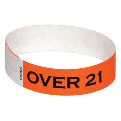 Event Wristbands Tyvek Stock - Over 21 100 / Over 21 / Neon Orange 3/4