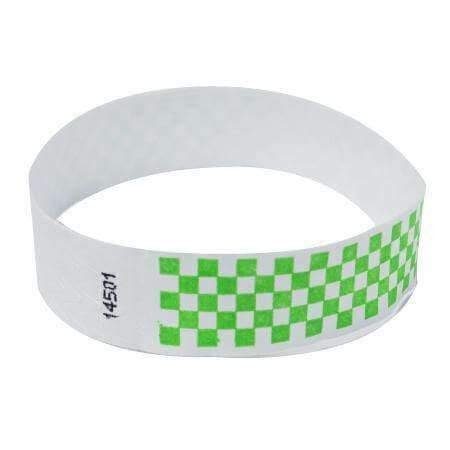 Event Wristbands Tyvek Stock - Pre-Printed Checkerboard / Neon Green / 100 1" Tyvek Wristbands Pre-Printed Design Checkerboard