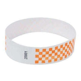Event Wristbands Tyvek Stock - Pre-Printed Checkerboard / Neon Orange / 100 1" Tyvek Wristbands Pre-Printed Design Checkerboard