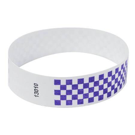 Event Wristbands Tyvek Stock - Pre-Printed Checkerboard / Purple / 100 3/4