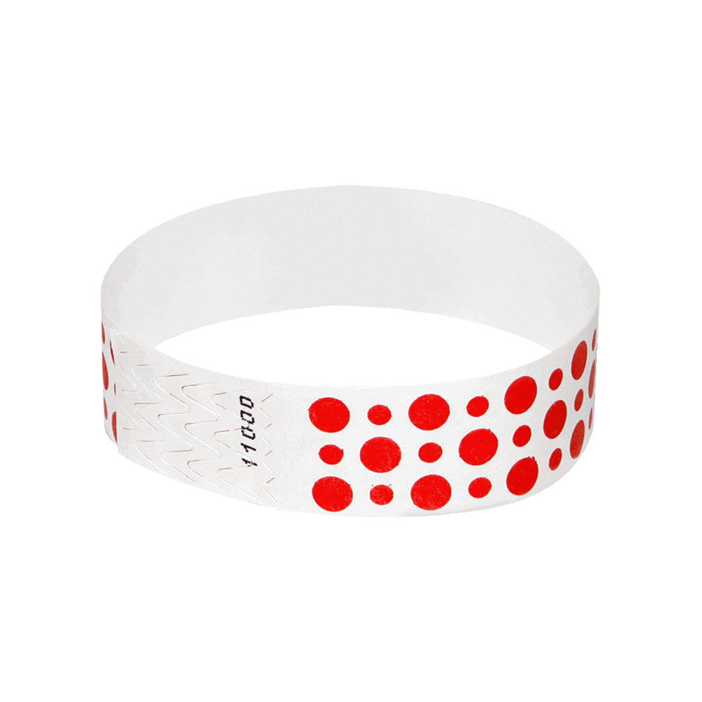 Event Wristbands Tyvek Stock - Pre-Printed Dots / Bright Red / 100 3/4