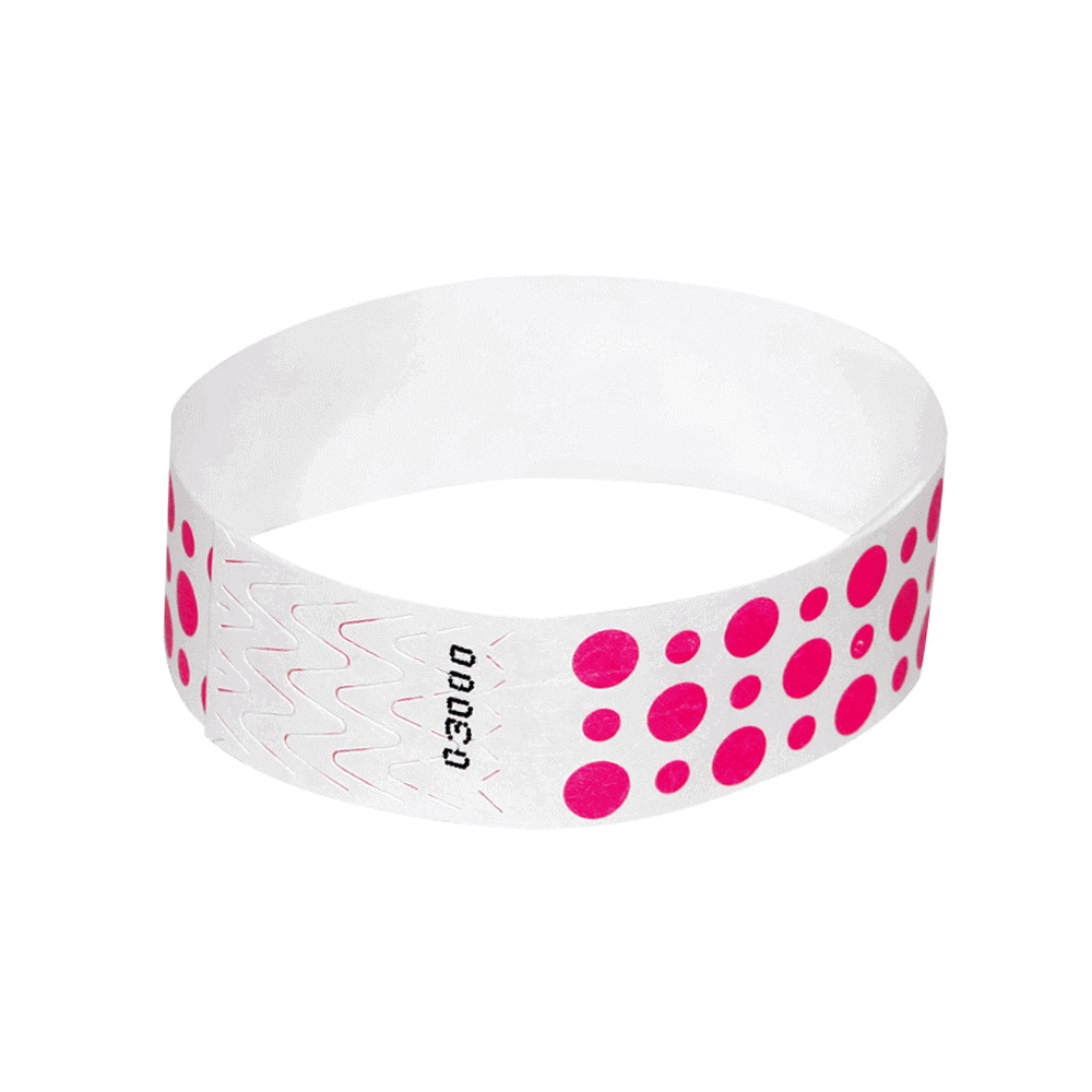 Event Wristbands Tyvek Stock - Pre-Printed Dots / Neon Pink / 100 3/4