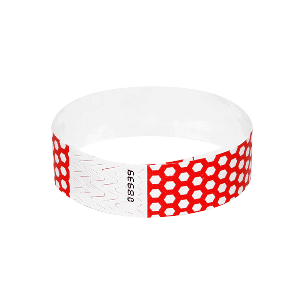 Event Wristbands Tyvek Stock - Pre-Printed Honey Comb / Bright Red / 100 3/4