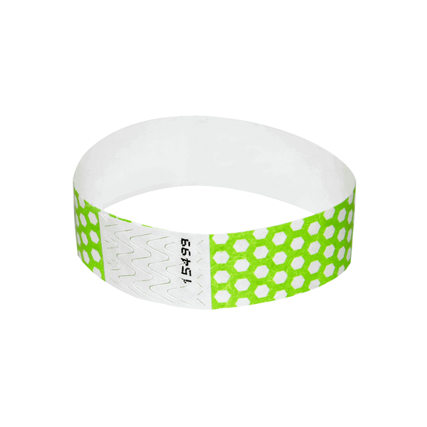 Event Wristbands Tyvek Stock - Pre-Printed Honey Comb / Neon Green / 100 3/4