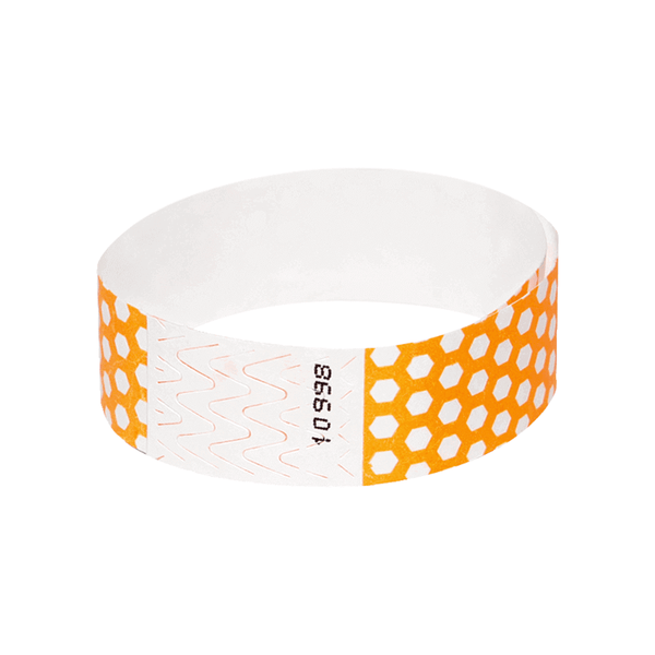 Event Wristbands Tyvek Stock - Pre-Printed Honey Comb / Neon Orange / 100 3/4