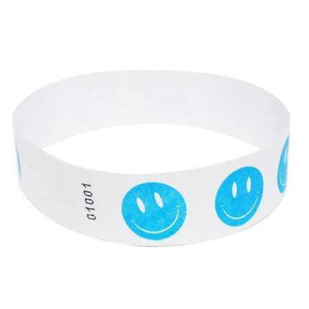 Event Wristbands Tyvek Stock - Pre-Printed Smiley Face / Neon Blue / 100 3/4
