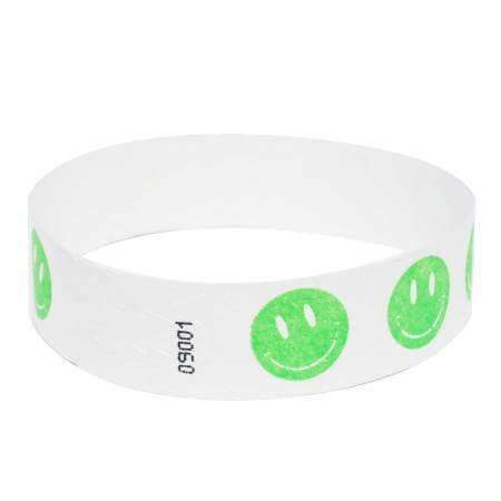 Event Wristbands Tyvek Stock - Pre-Printed Smiley Face / Neon Green / 100 3/4