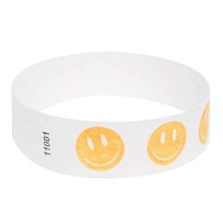 Event Wristbands Tyvek Stock - Pre-Printed Smiley Face / Neon Orange / 100 3/4