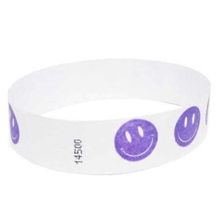 Event Wristbands Tyvek Stock - Pre-Printed Smiley Face / Purple / 100 3/4