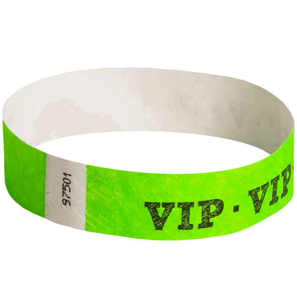 Event Wristbands Tyvek Stock - Pre-Printed VIP / Neon Green / 100 VIP Access Wristbands
